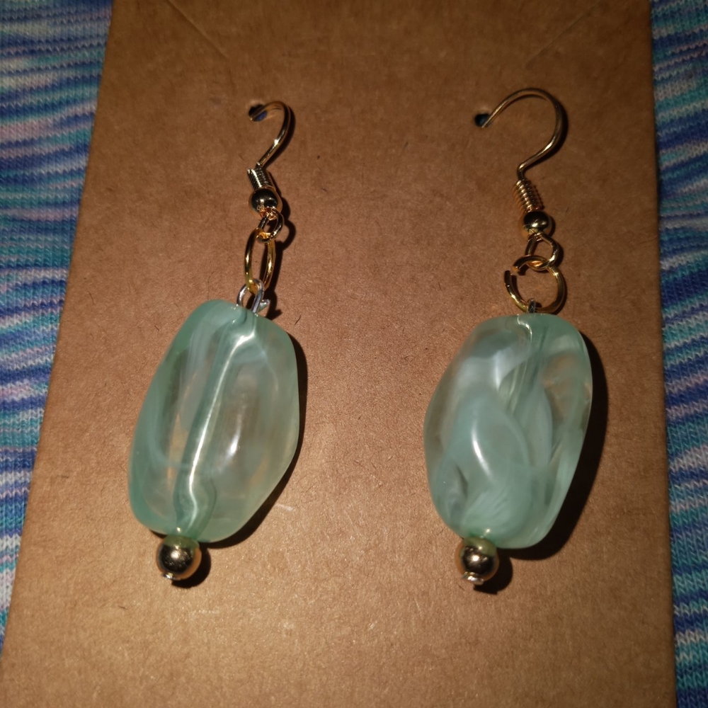 Seafoam mint Green and gold statement drop earrings statement Earrings